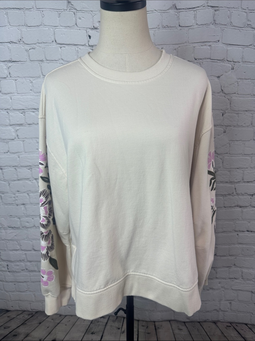 Scotch & Soda embroidered puff-sleeve cream sweatshirt Size L Large - Picture 2 of 7